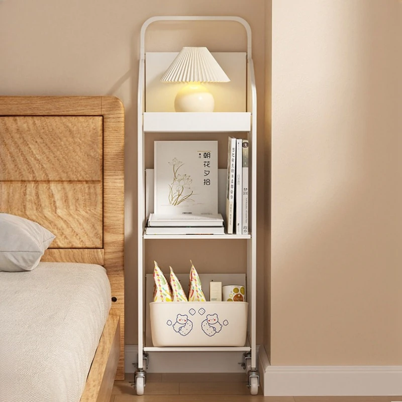 

Mobile white bookshelf small Floor-to-ceiling Household simple magazines holder wheeled metal подставка для книг home furniture