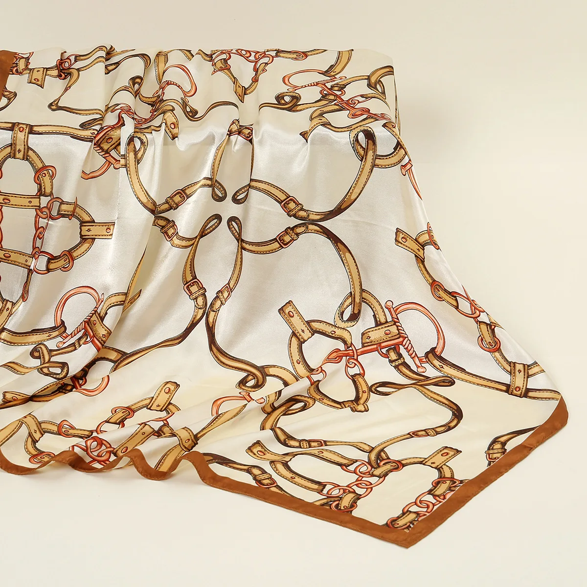 New Silk Simple Geometric Chain Printed 90 Square High-grade Light Luxury All-match Summer Baotou Silk Scarf for Women