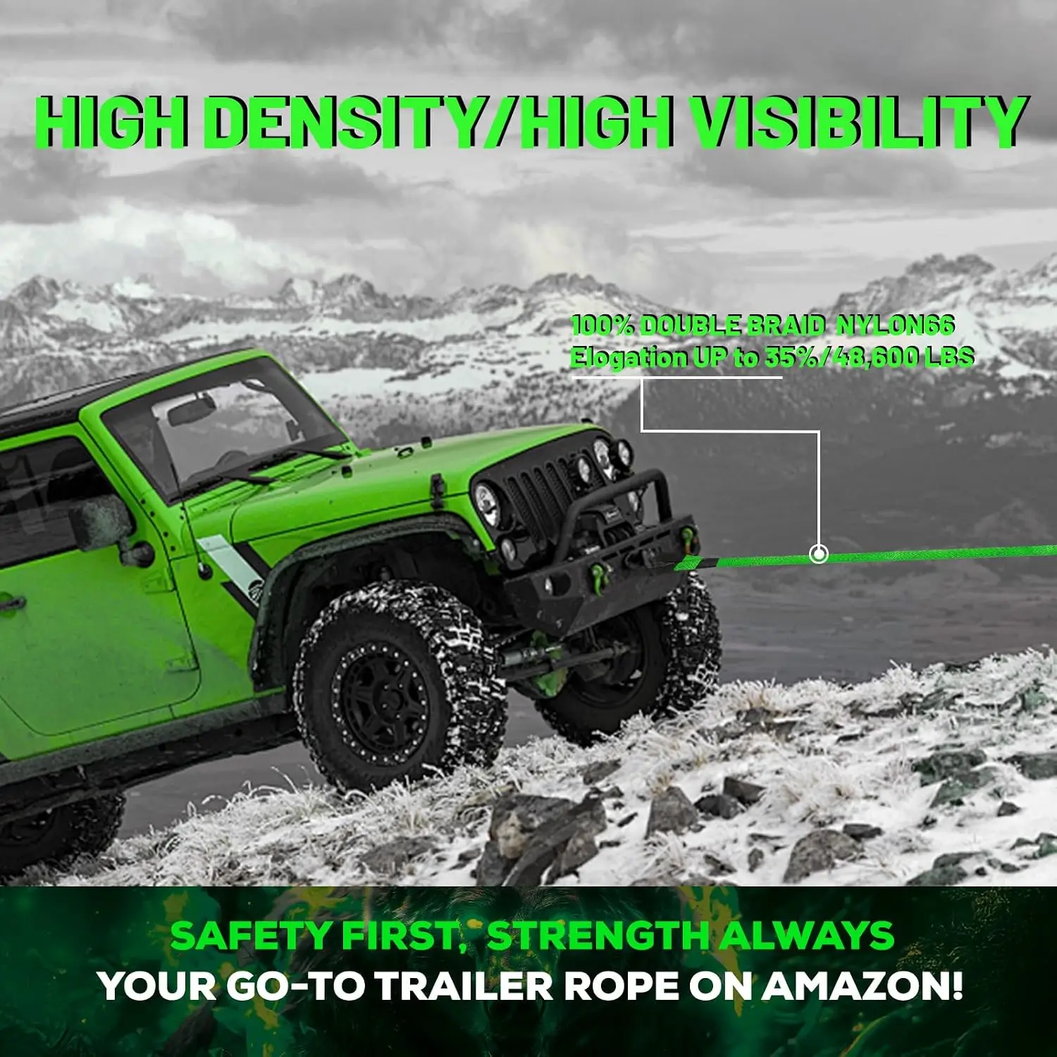 Heavy-Duty Kinetic Recovery Rope Kit - 48,600lbs, 1in x 30ft - Includes 2 Ultra-Strong UHMWPE Soft Shackles - 35%+ Elasticity