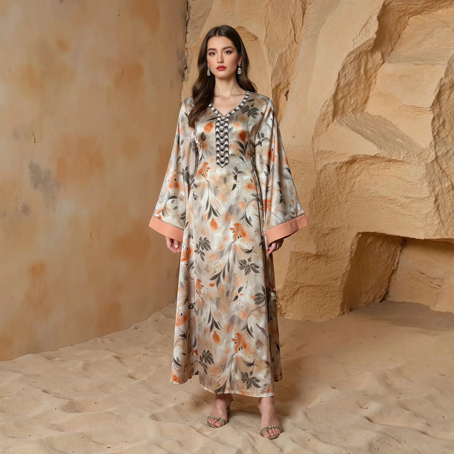 

Eid Women Dress Abaya V Neck Print Dubai Jalabiya Ramadan Vestidos Largos Party Dresses Arab Long Robe Morocco Kaftan 2026