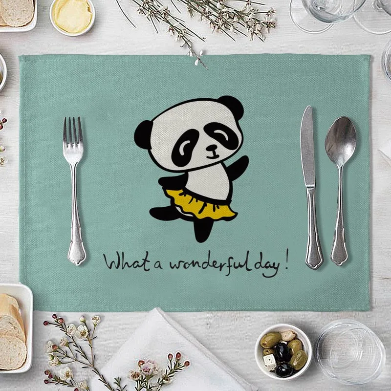 Children's Cute Animal Style Pattern 02 Placemat Cotton Linen Fabric Table Mats Family Dinner Tableware Kitchen Table Mat WJY