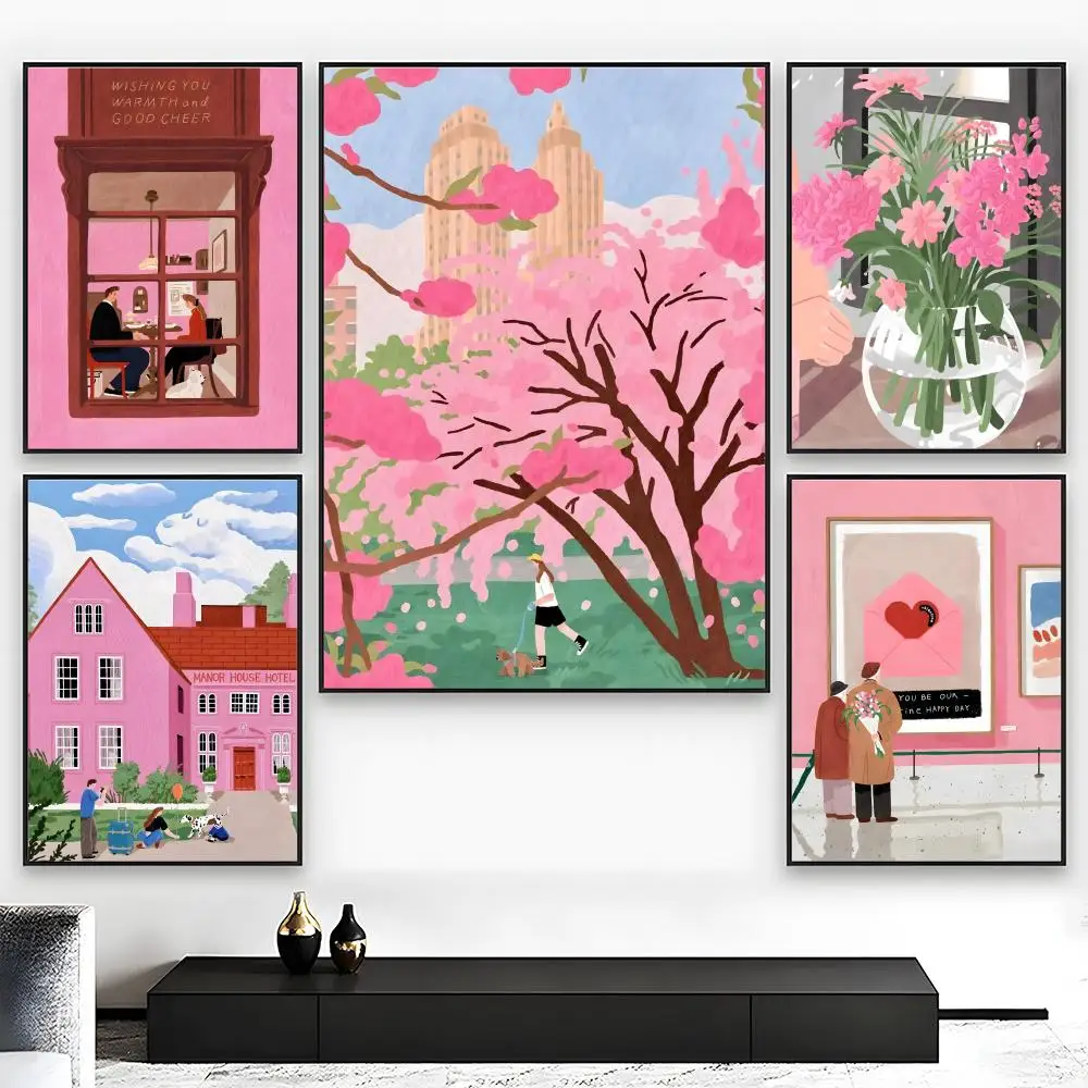 Cheerful Playful H-Happy Pink Bubble Illustration Poster High-Grade For Home Room Bar Cafe Decoration Art & Present