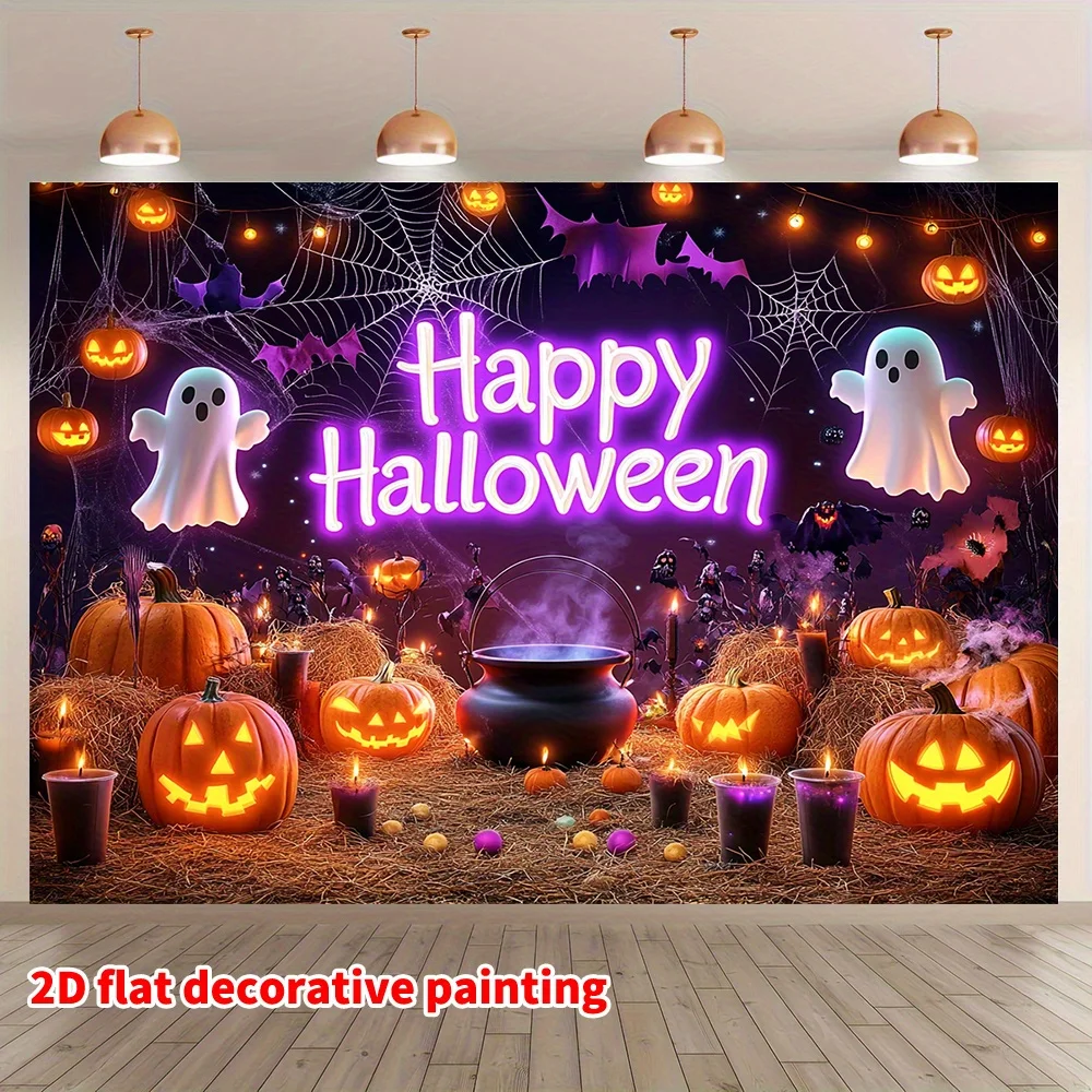 Ein Halloween-Hintergrundbanner aus Polyester mit erschreckenden Kürbis- und Geistermotiven – Detail 5