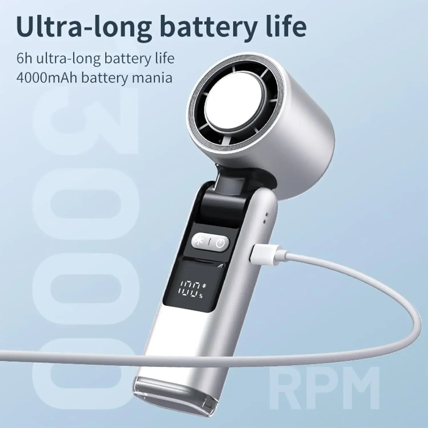 พัดลมเทอร์โบมือถือแบบพกพา 100 เกียร์ลม USB แบบชาร์จไฟได้แบตเตอรี่ดําเนินการได้สูงสุด 3 IN 1 ส่วนบุคคลพร้อม Air Tech Cooling