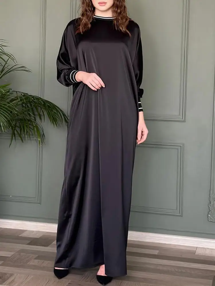 Missuoo 2023 New Elegant Evening Dress for Women Solid Color Round Neck Long Sleeves Floor Length Loose Casual Party Dresses