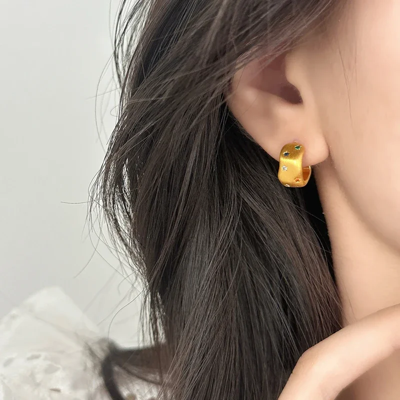 

Tibetan Silver 18K Gold Plated Zircon Star Stud Earrings for Women Classic Fashion Jewelry Light Luxury Accessories