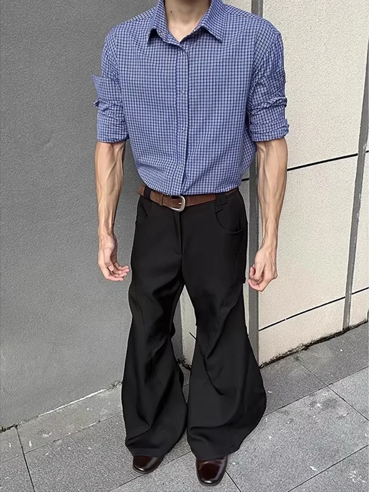 

Синяя американская ретро длинная све irt, мужская повседневная верхняя одежда Cheered Busin, осенняя серия Miu, подставка для молодежи