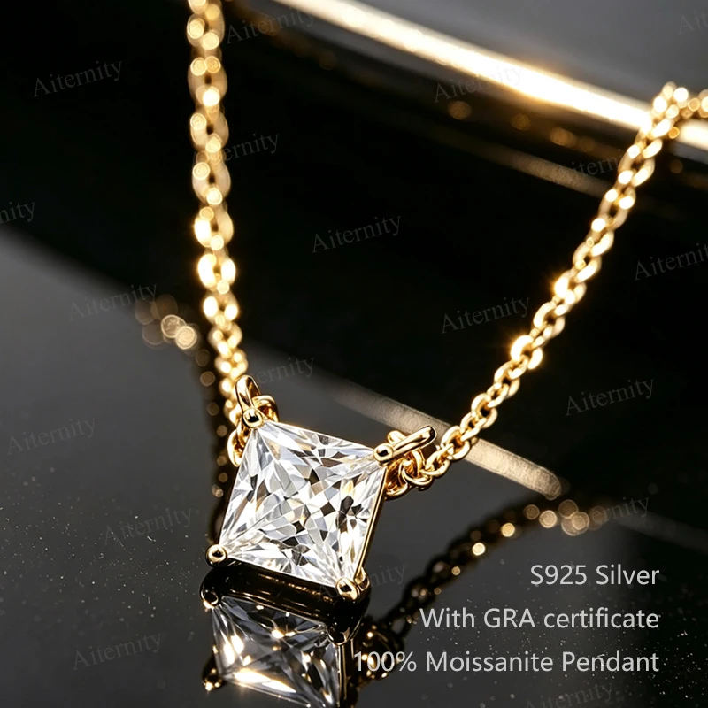 0,5ct, 1ct, 2ct Princess Cut Moissanit Damen-Halskette, GRA-zertifiziert, D VVS, S925 Silber, Hochzeits-, Bankett- und Party-Schmuck – Detail 4