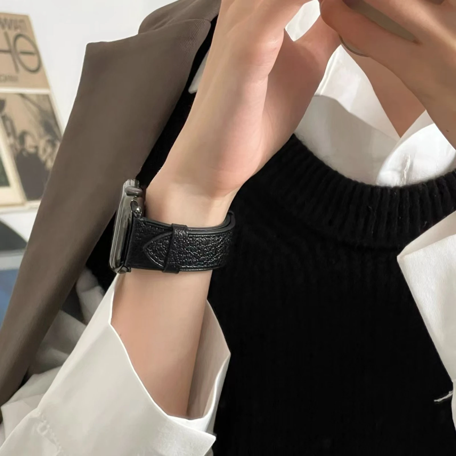 حلقة جلدية لساعة أبل للنساء الرياضة كوريا 38 مللي متر 40 مللي متر 41 مللي متر 42 مللي متر 44 مللي متر 45 مللي متر 46 مللي متر 49 مللي متر ، حزام ل IWatch #4