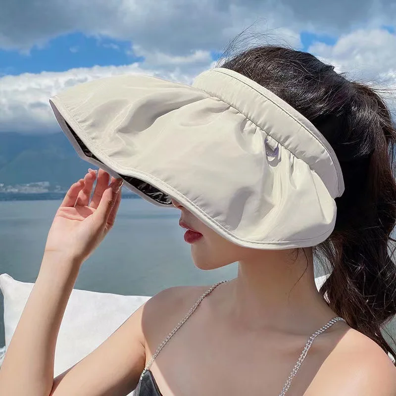 Fashion Sunscreen Hat Women's Summer Anti-ultraviolet Vinyl Headband Colorful Gradient Shell Hat Sun Hat Empty Top Cover Face view 5