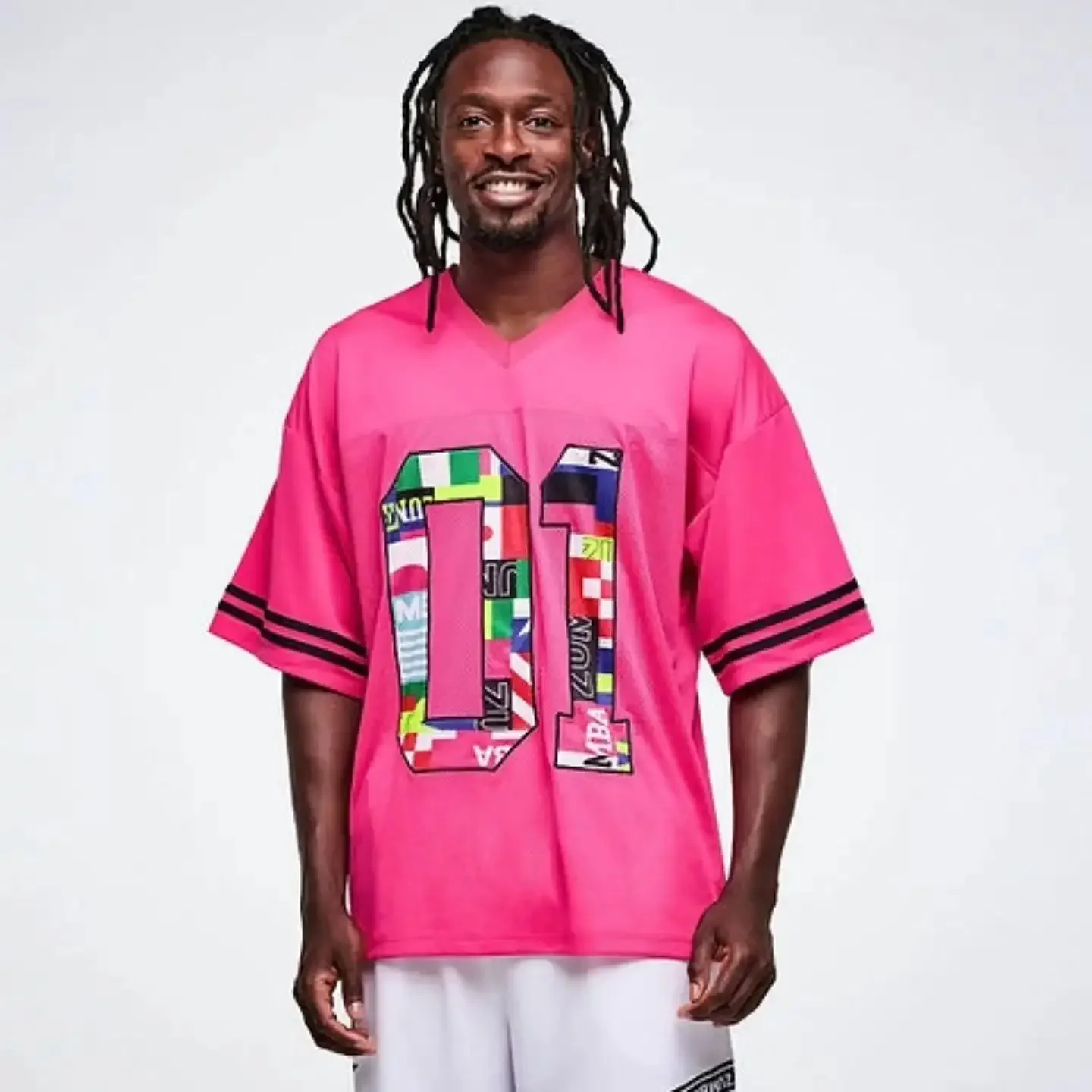 Men Football Jersey Multicolor Number 01 World Flag Print V Neck Short Sleeve Mesh Polyester Sports Tee Streetwear Shirt