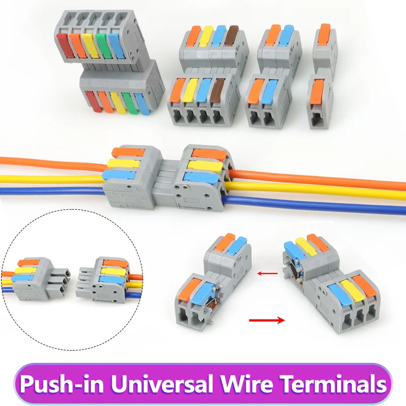 2~10pcs Docking Mini Push-in Quick Wire Electrical Terminal Block 0.2-4.0mm² Butt Conductor Joint Tool-Free Compact Cable Splice