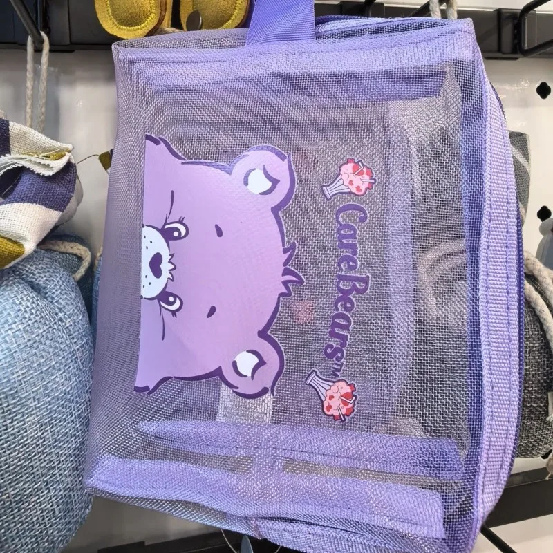Genuine Care Bears Cartoon Mesh Zipper Bag Student Simple Storage Bag Cute Transparent Cosmetic Storage Holiday Gift