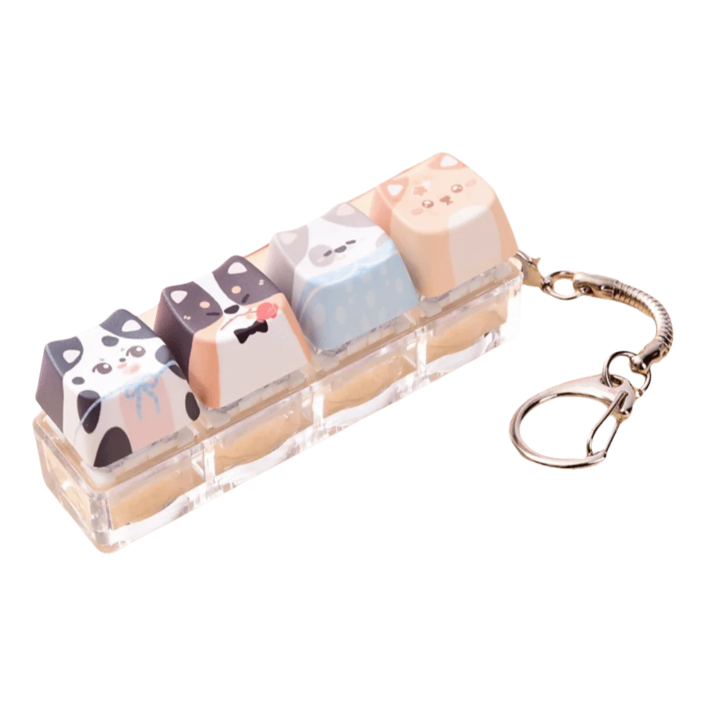 4 Keys Anti-stress Pendant Keyboard Keycap Stress Relief Clicker Finger Button Mechanical Decompression Keyring Children Adults