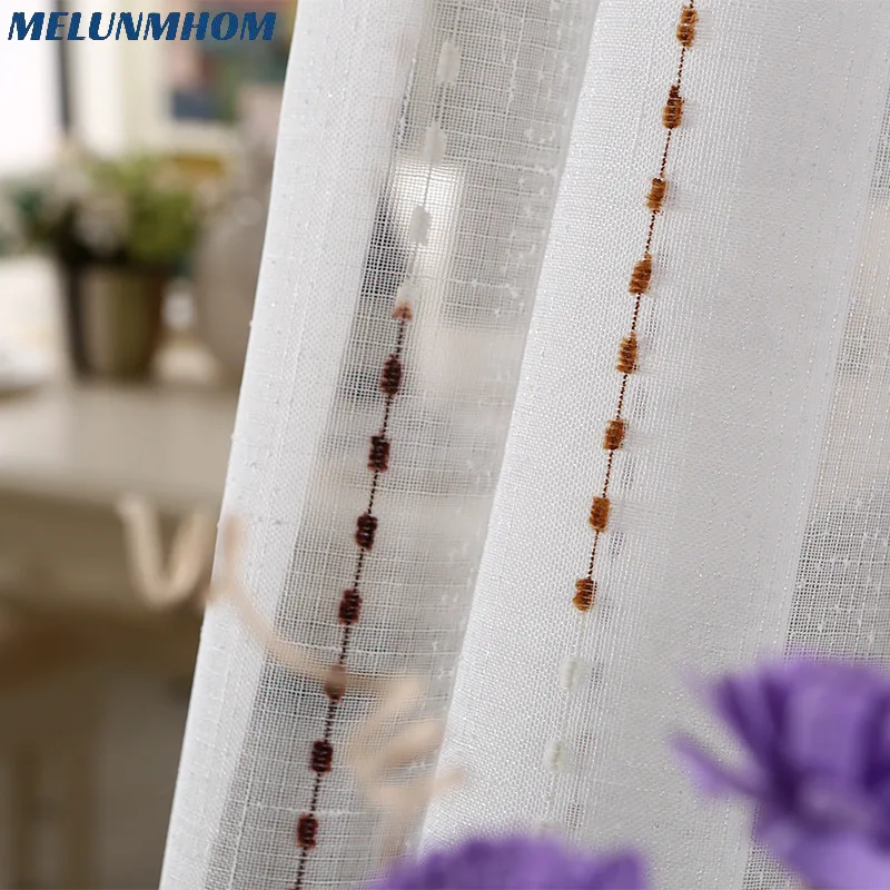 Vertical Stripe Window Screen White Curtains for Bedroom Linen Tulle Sheer Curtains for Living Room Door Drape Yarn for Kitchen