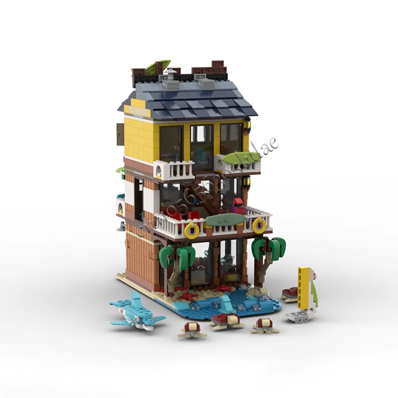 1085 pièces vendeur chaud Tiki Surf Bar blocs de construction exquis Architecture moderne modèle ensemble affichage jouet enfant assemblage cadeau d'anniversaire