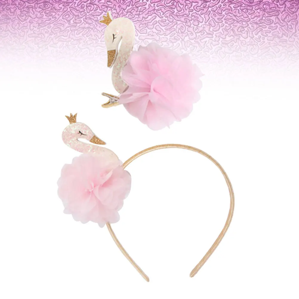

2Pcs Swan Hair Clip Gauze Flower Party Headwear Pink Hair Hoop Cosplay Performance Headband Party Headdress