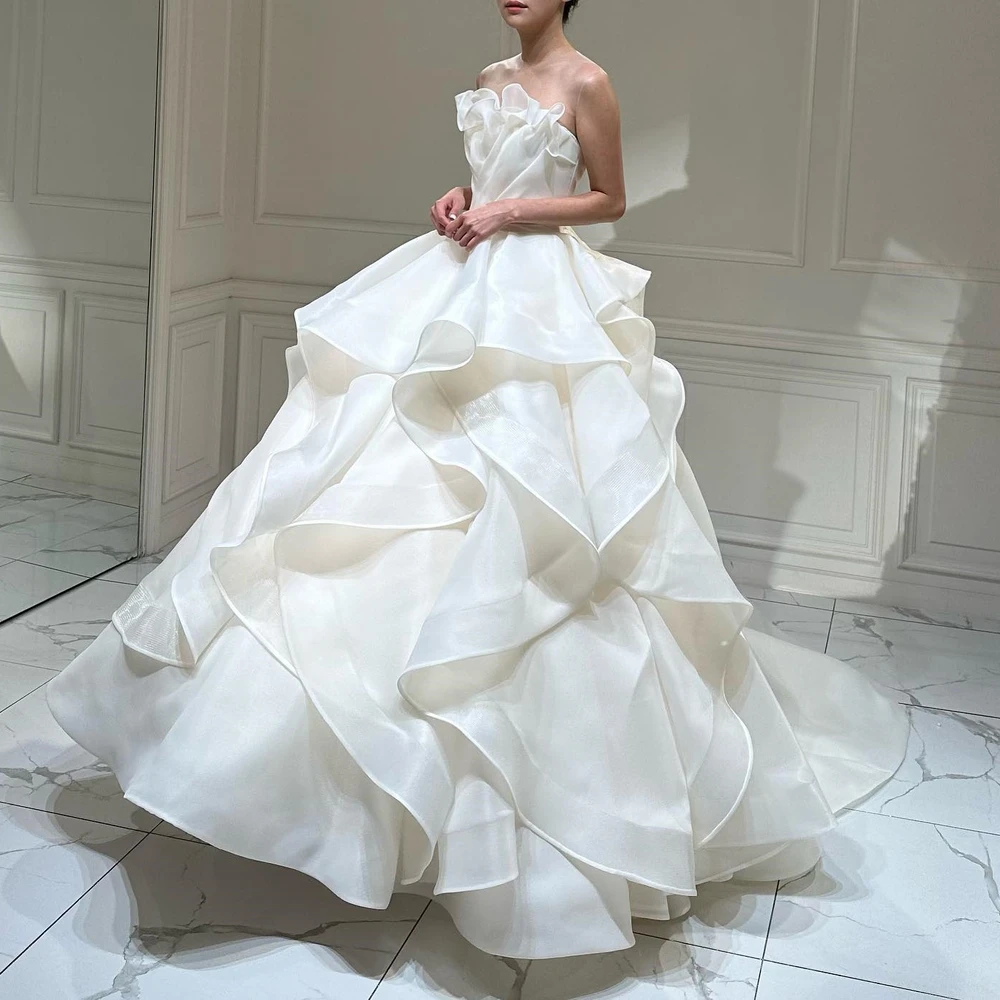 SONDR Strapless Tiered Boho Vintage Custom Made Organza Wedding Gown 웨딩드레스 Civil Korea Ivory Brides  Women Bridal Dresses