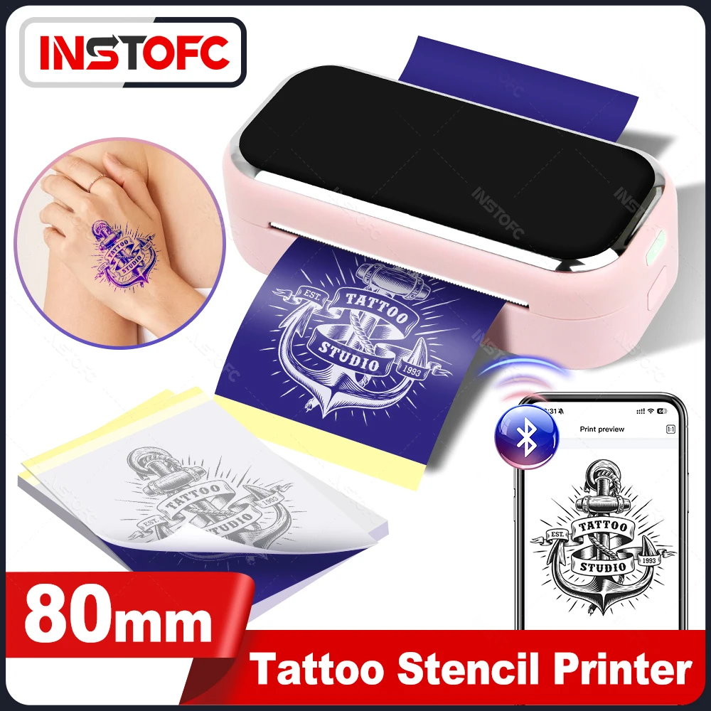 3inch Mini Portable Tattoo Transfer Stencil Printer 80mm Thermal Maker Bluetooth Transfer Papers Machine for Artist-Grade