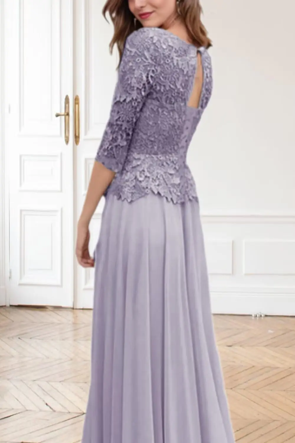 Vestido personalizado de encaje para mujer, apliques para madre de la novia, para boda, cuello barco, gasa, media manga, vestido Formal para invitados de boda