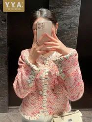Spring New Women Slim Fit Spliced Tweed Jacket French Style Office Lady Work Outwear Coat O Neck Pockets Crystal Buttons Jacket