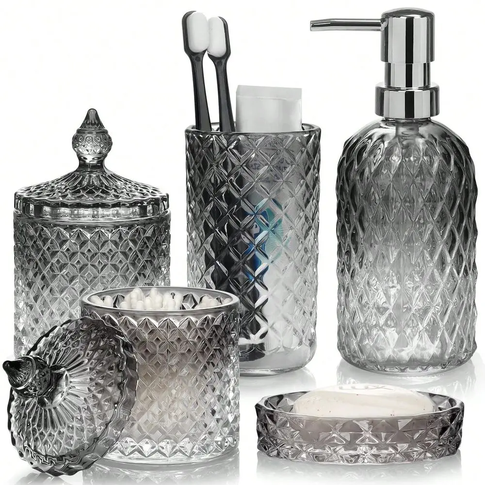 

Bathroom Accessories OrganizerAccessories Set, 5Pcs Gradient Glass Bath Accessory Sets Complete, Glass Bathroom Accessories With