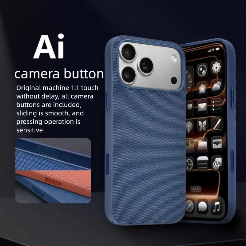 حافظة مغناطيسية من القماش المنسوج التقني لهاتف آيفون 17 برو ماكس، غطاء ممتاز مع زر إغلاق كاميرا AI، رسوم متحركة منبثقة #1