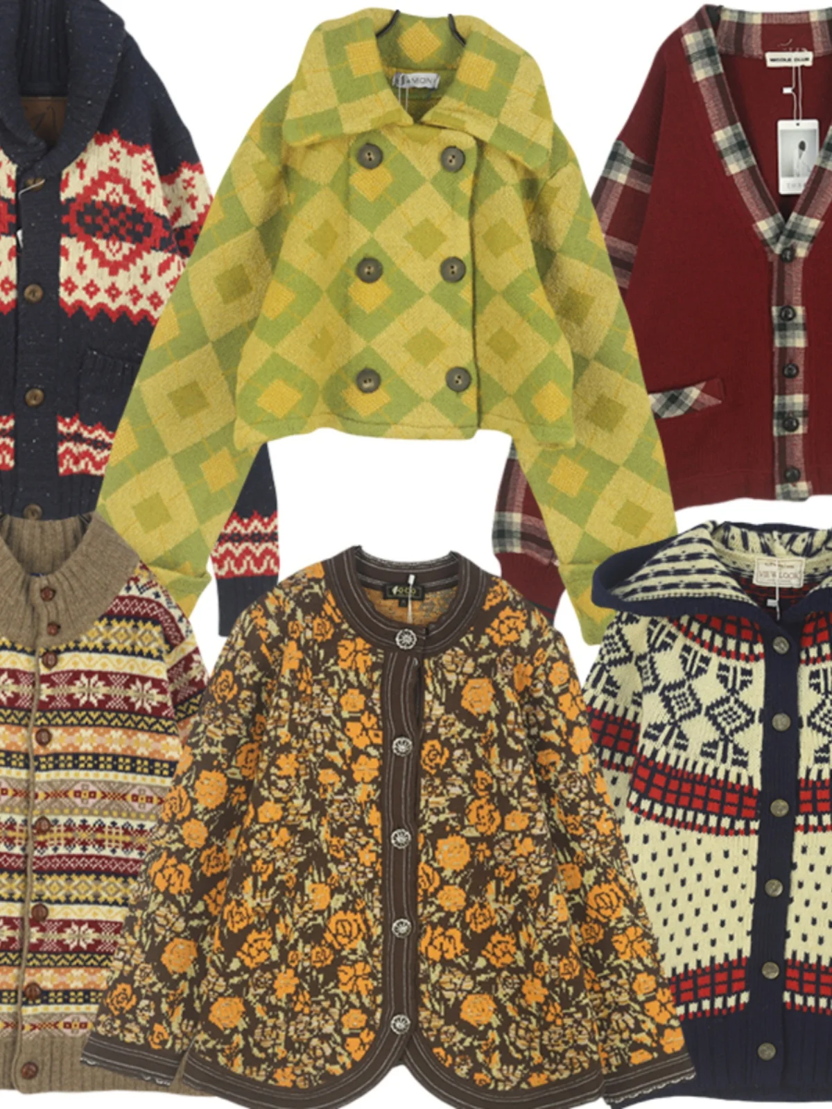 

Vintage n Sle Knitted Woolen Cardigan Sweater Open Front V-Ne Regular Length North European Design Women's Outerwear