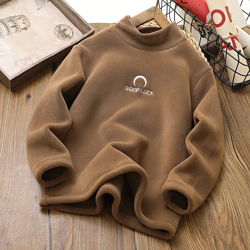 IYEAL 2023 Autumn and Winter New Boys and Girls\' Half High Neck Long Sleeve T-shirt Children\'s Warm Fleece Jacket