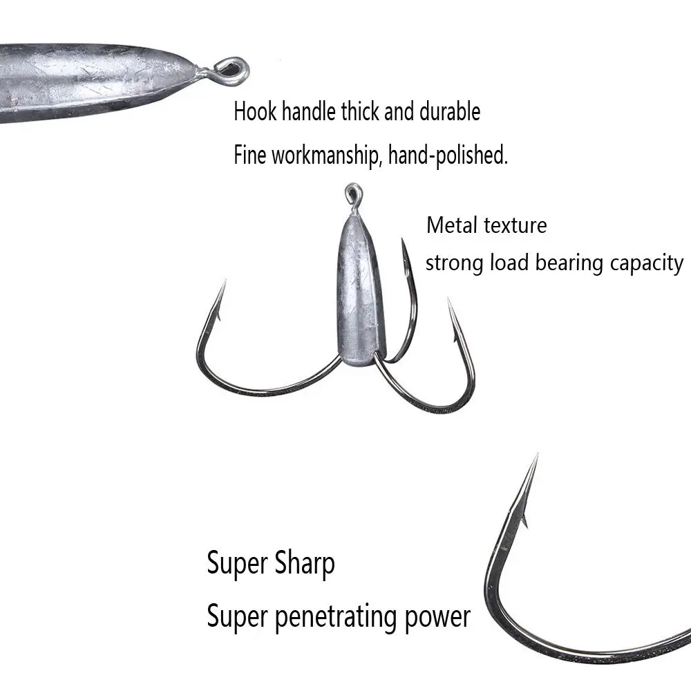 High Quality Barb Perforated Carbon Steel Sharpened Lead Sinker Weight Fishhook Durable Head Fishing Treble Hooks