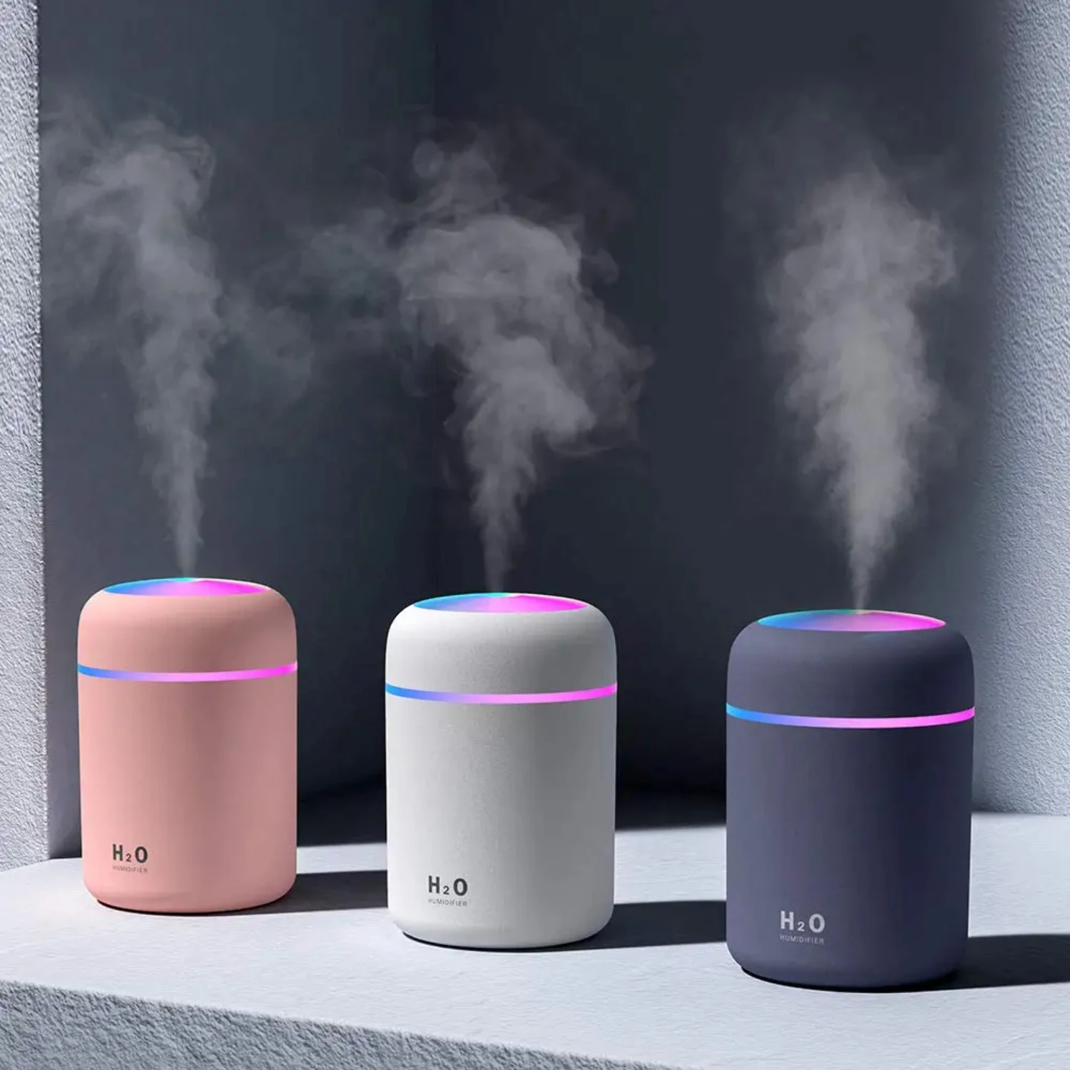 Mini humidificateur d'air USB à ultrasons, diffuseur d'huiles essentielles, veilleuse 7 couleurs, capacité de 300ml, 2 cotons gratuits inclus, nouveau