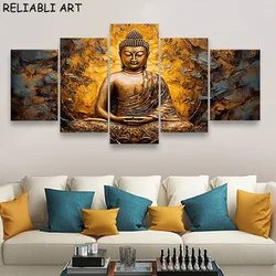 Flower Buddha Portrait Poster and Print Canvas Painting 5 Panels Abstract Wall Art Picture For Living Home Room Decor No Frame