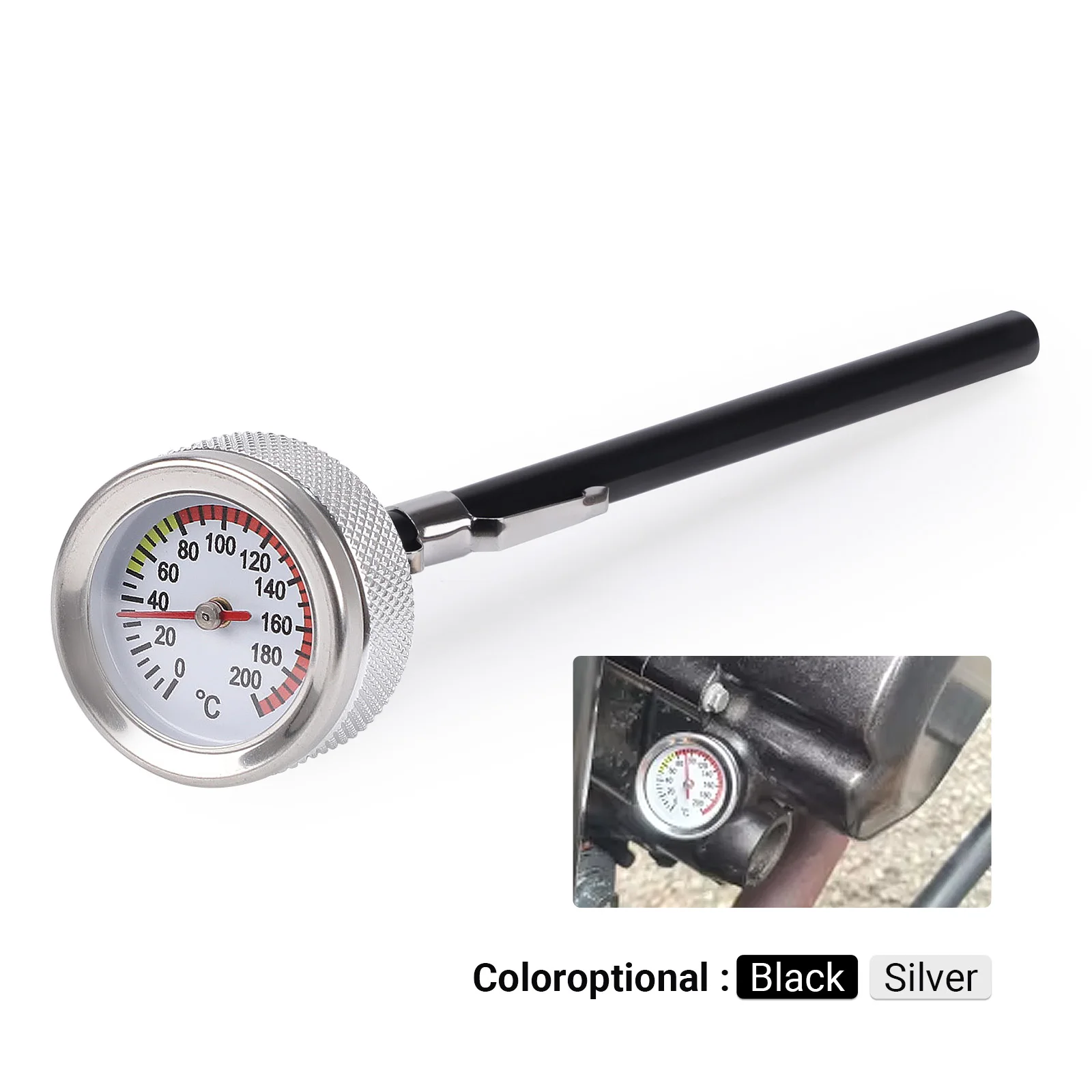 

Black/Silver Motorcycle Fuel Tank Caps M20x2.5 Oil Temperature Gauge 35MM with 117MM Probe 0-200 Pointers Thermometer Cap Cover