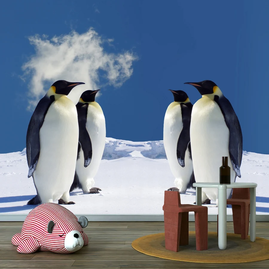 Modern Custom Self Adhesive Wallpaper for Living Room Bedroom Contact Wall Papers Home Decor Animal Penguin Renovation TV Mural
