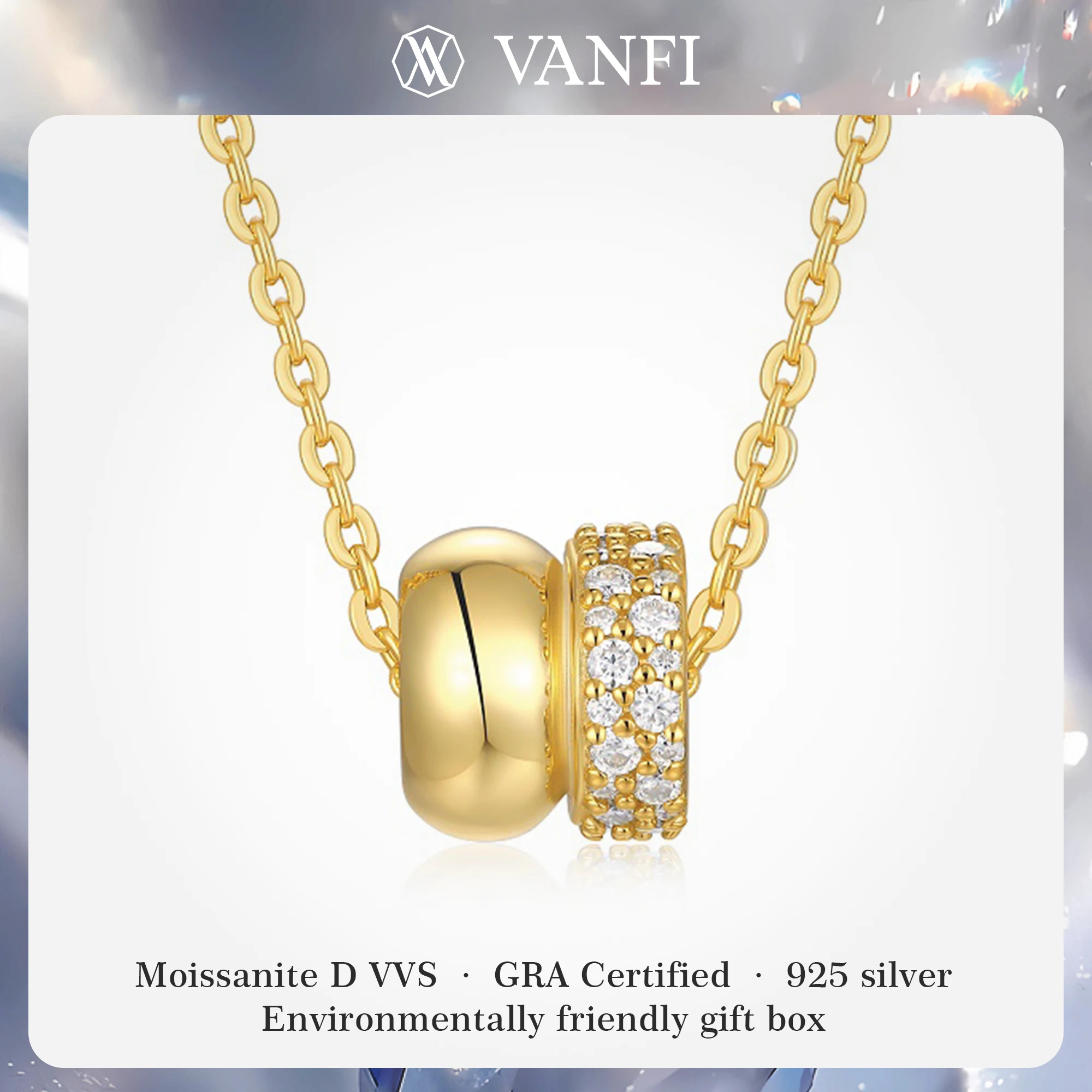 

Kfvanfi s925 sterling silver GRA moissanite women's necklace plated with 18k gold exquisite party clavicle chain pendant jewelry