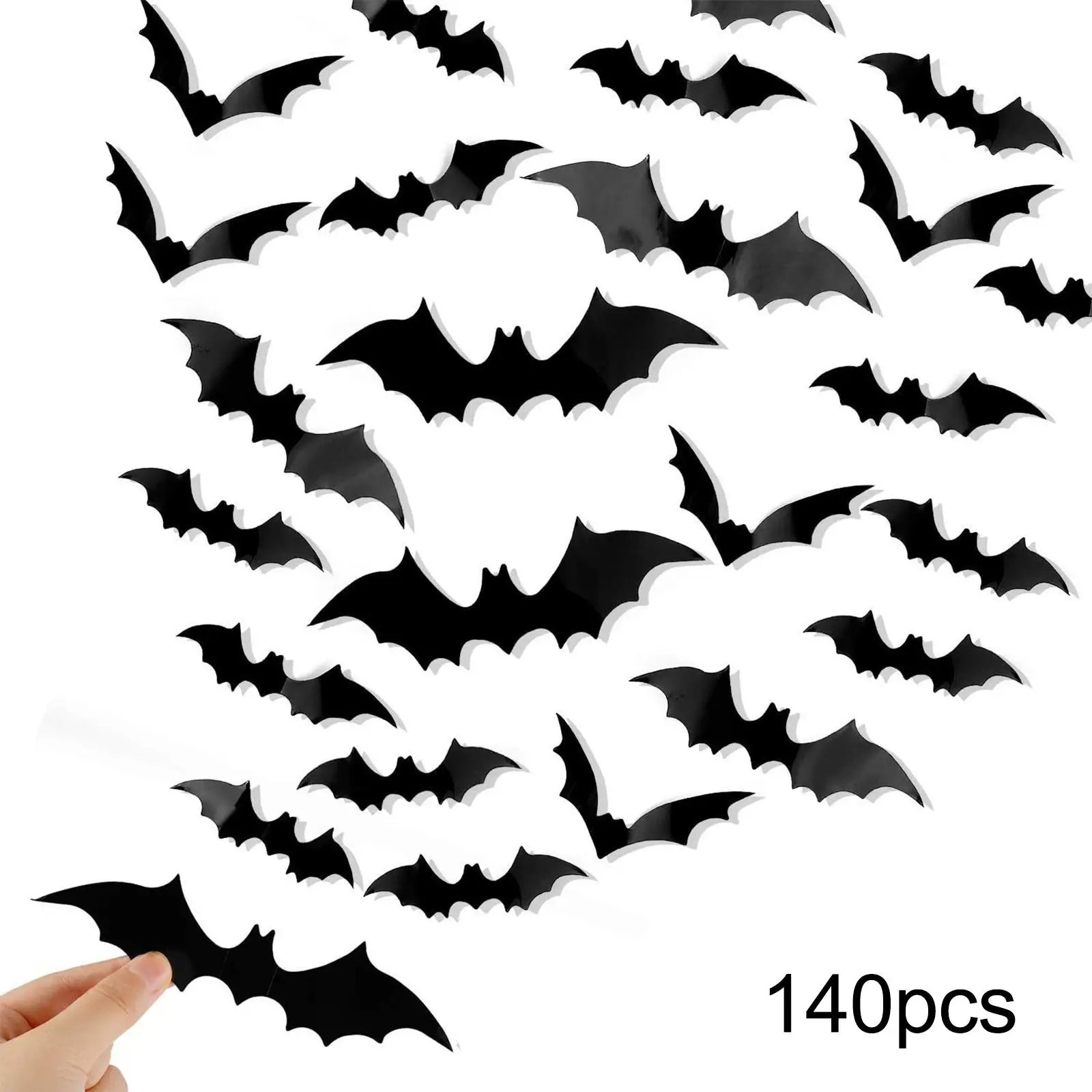 140Pcs Halloween Bats Decoration Set DIY 5 Different Sizes 3D Halloween Party Supplies Home Room Decor Bat Halloween Stickers