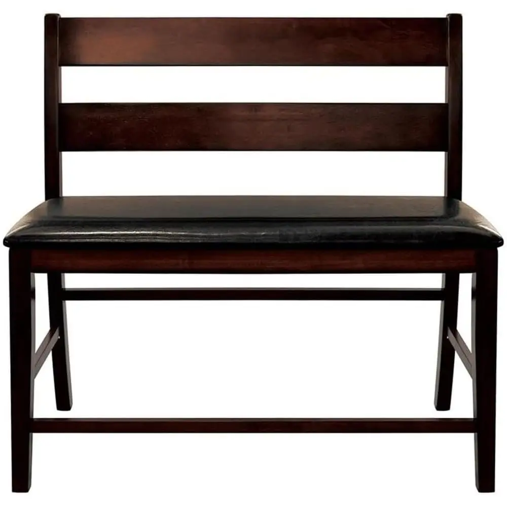 Row 44.5 Inches Wood Counter Height Dining Bench with Back for Kitchen Seating, in Cherry