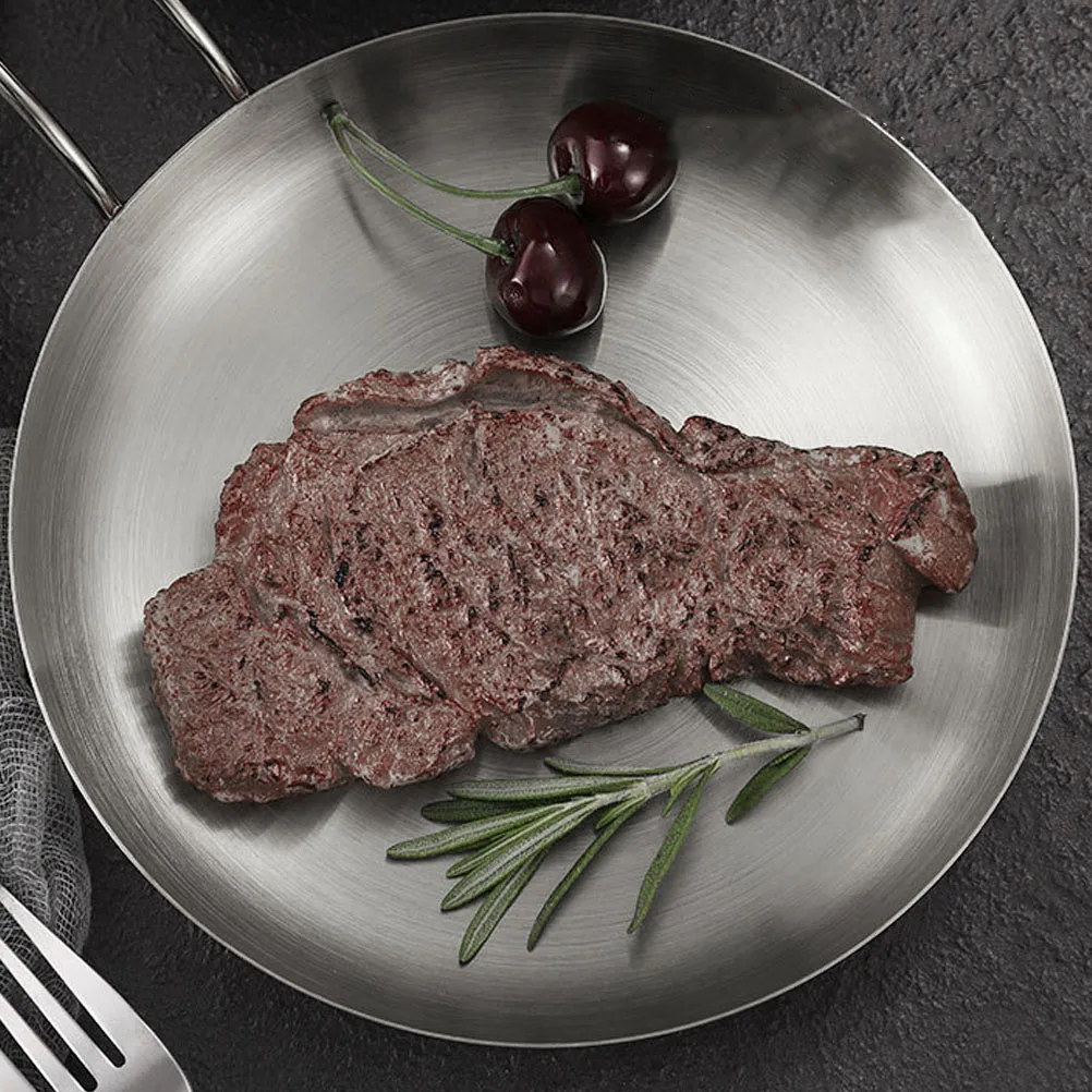 

Stainless Steel Dessert Plate With Handle Smooth Edge Food Serving Tray For Party Wedding Banquet Steak Pizza Snack