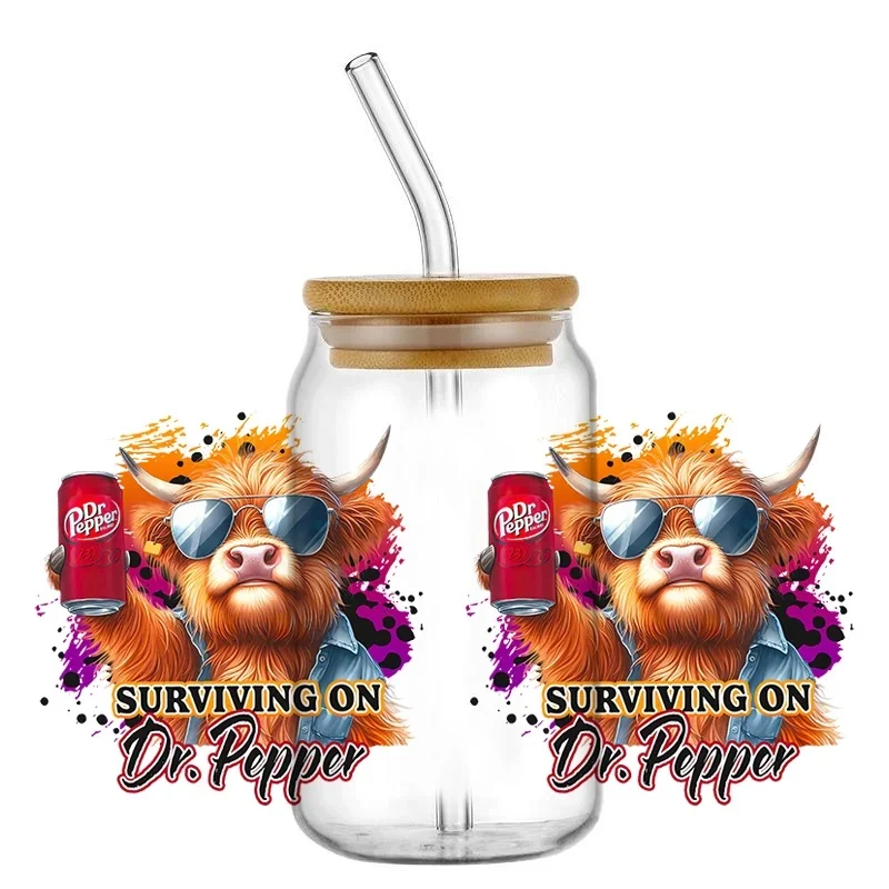 Retro Soda Beverage Motif 16oz UV DTF 3D Transfer Sticker Decals Wraps for Glass Can Cups Creative Craft DIY Decor