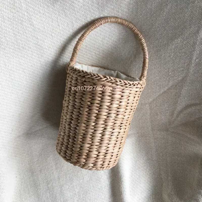 Japanese and Korean Style Straw Bucket Tote Hand Bag for Women Rattan Woven Purses and Handbags Ladies Beach Hand Bags