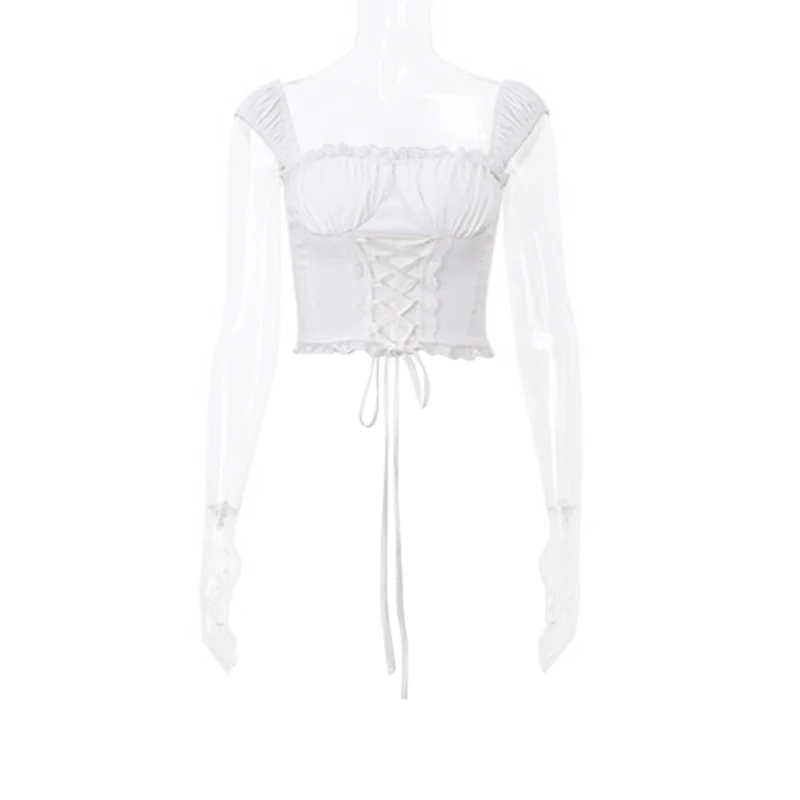 White Y2K Aesthetic Crop Top Elegant Vintage Sleeveless Slim Tank Tops 2024 New Summer 2000s Sweet Fairy Core Corset Women Top