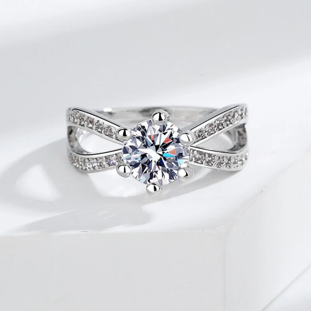 925 Sterling Silver Ring Inlaid With Aaaaa Round 1 Carat Zircon Women's Fashion Birthday Wedding Valentine's Day Jewelry Gift