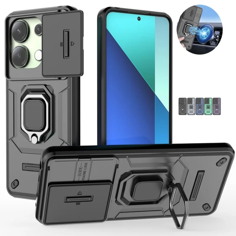 For Xiaomi Redmi Note 13 4G Case Magnetic Ring Stand Armor Phone Cases for Redmi Note13 4G Camera Protection Back Cover Fundas