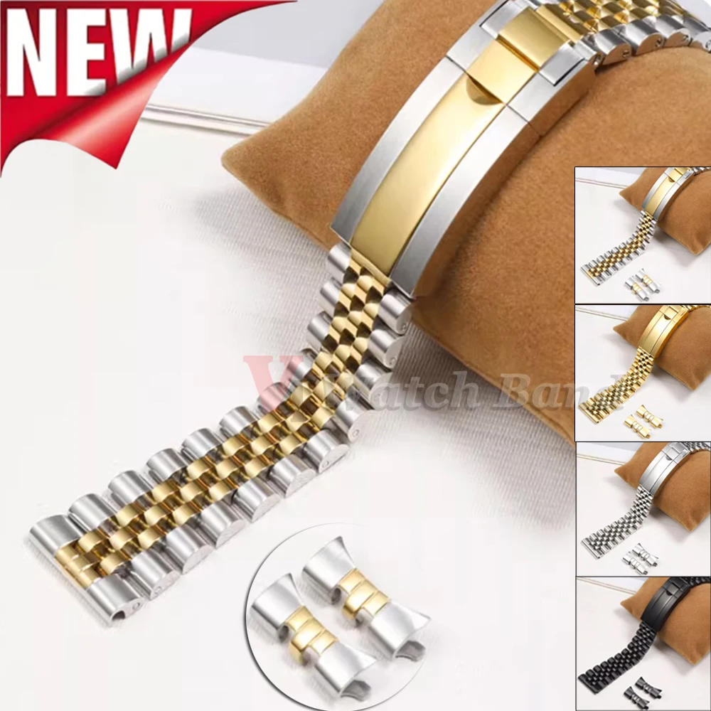 

Stainless Steel Watch Strap 20mm 21mm 22mm Arc Curved End Metal for Jubilee Gold Watchband for Rolex Oyster Perpetual Datejust