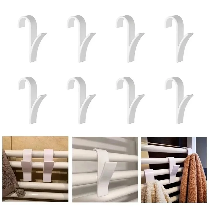 1/2/4/6pcs Kitchen Bathroom Hanger Clips Storage Racks White Clear Hanger Heated Towel Radiator Rail Clothes Scarf Hooks Holder