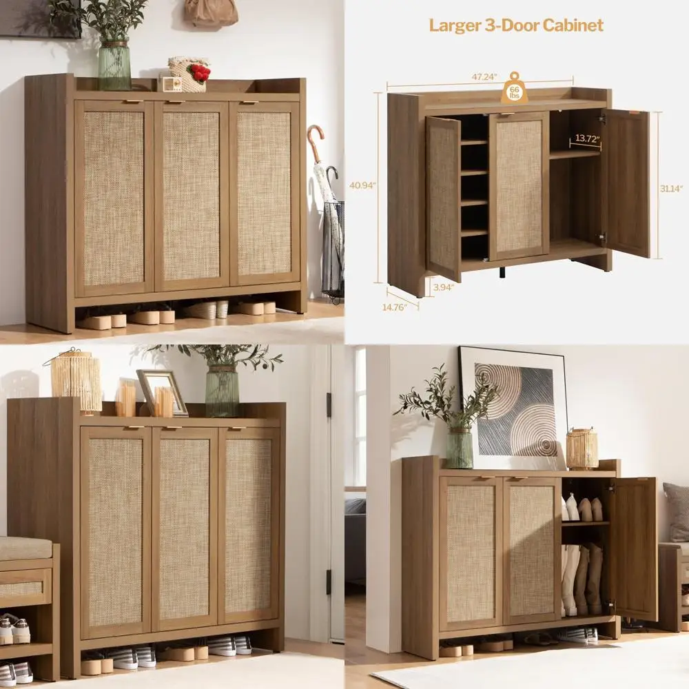 large 6-tier rattan shoe storage cabinet for entryway, 41