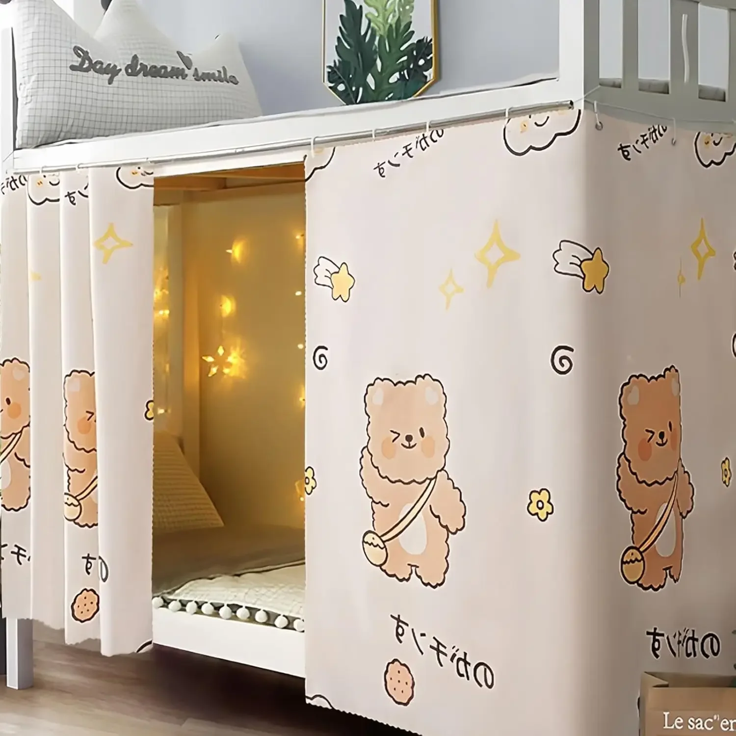 Thick Blackout Student Bed Curtain Privacy Protection Dormitory Beds Canopy Printed Dustproof Shading Cloth for School Bedroom