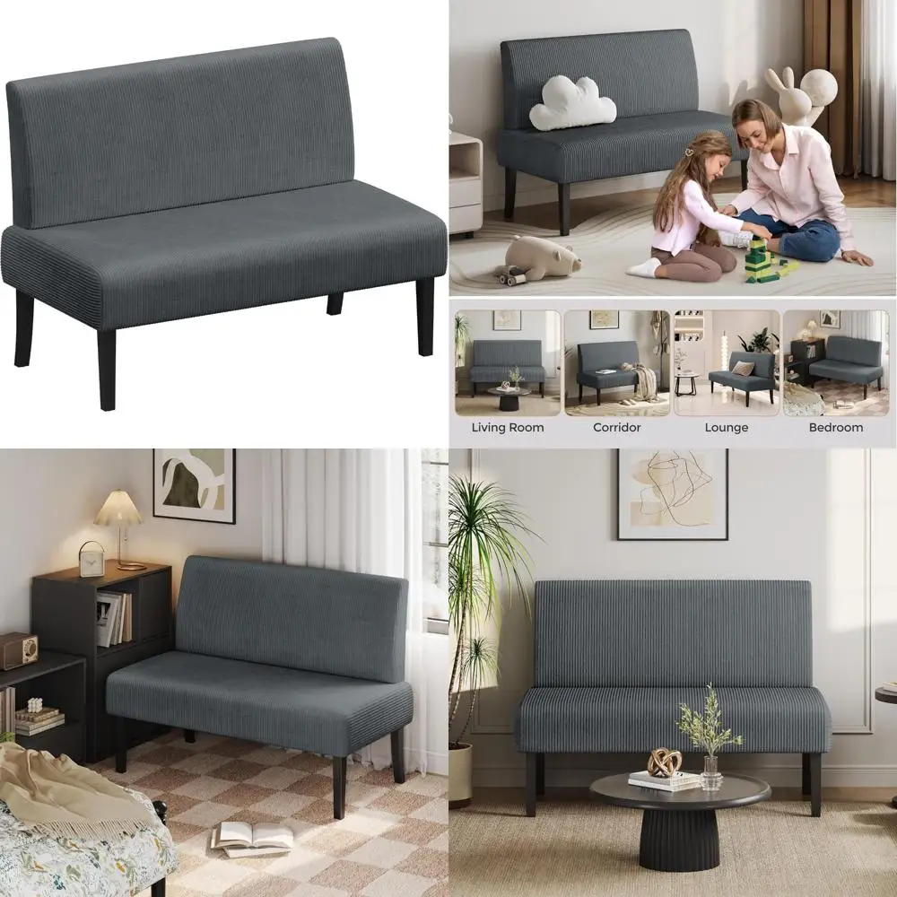 Compact Mini Sofa Couch Loveseat Futon for Small Spaces, Corduroy Fabric, Easy Assembly, Ideal for Bedroom Living Room
