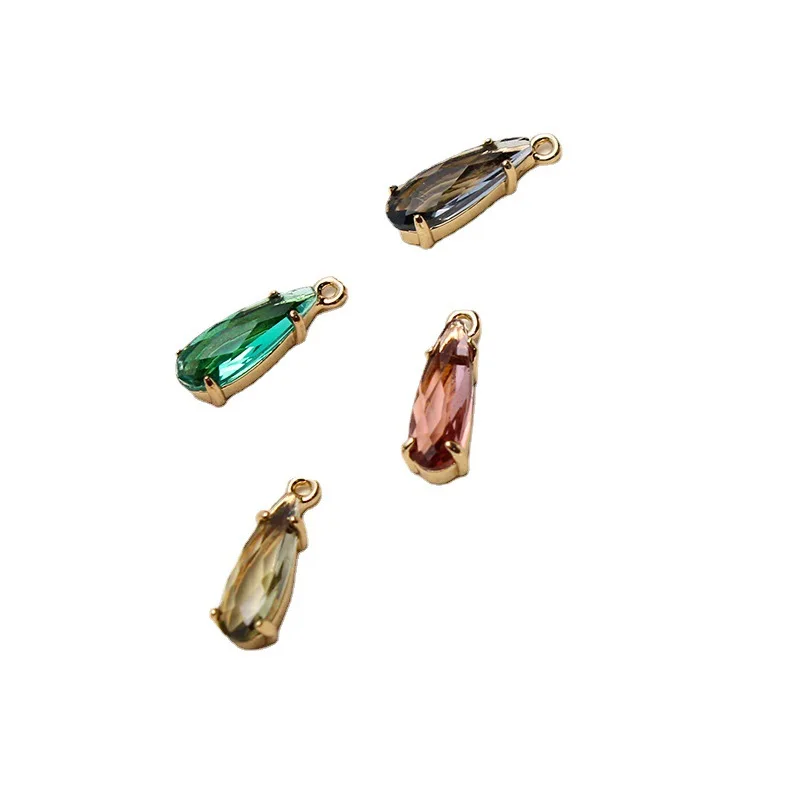 1pcs Diy Accessories Copper Edge Rare Earth Glass Gold-plate Long Water Drop Small Pendant Earrings Necklace Material Charms