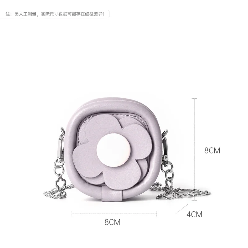 Loerss-女性用ミニフラワーショルダーバッグ,オリジナルのレザークロスオーバーバッグ,リップスティック,チェーン,ポケット付きフラップ
